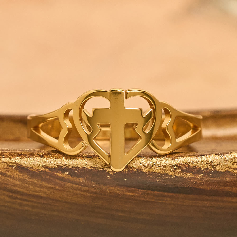 Anel Cruz Ajustável Moderno Dourado
