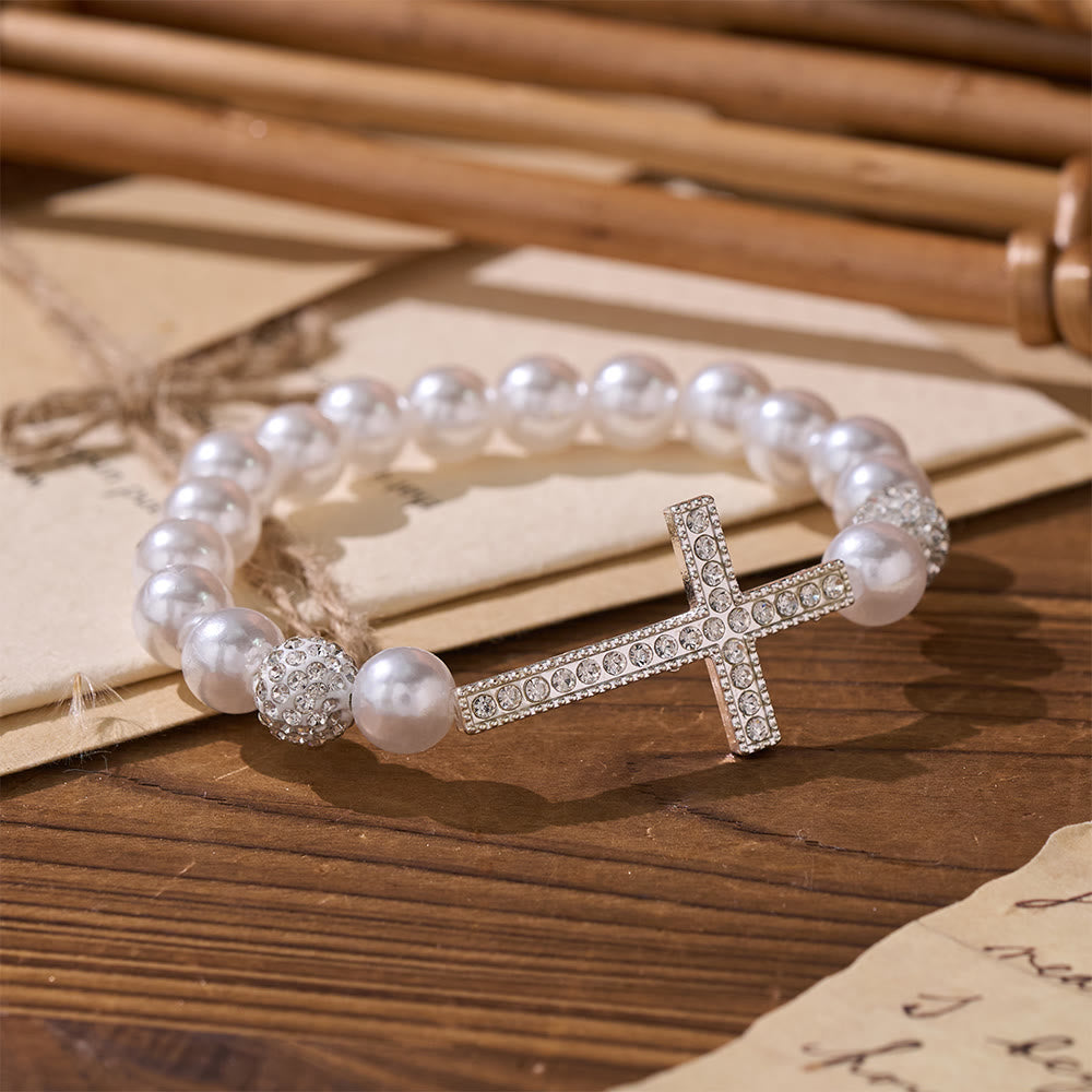 Conjunto de Pulseira Cruz de Contas Moderno Preto