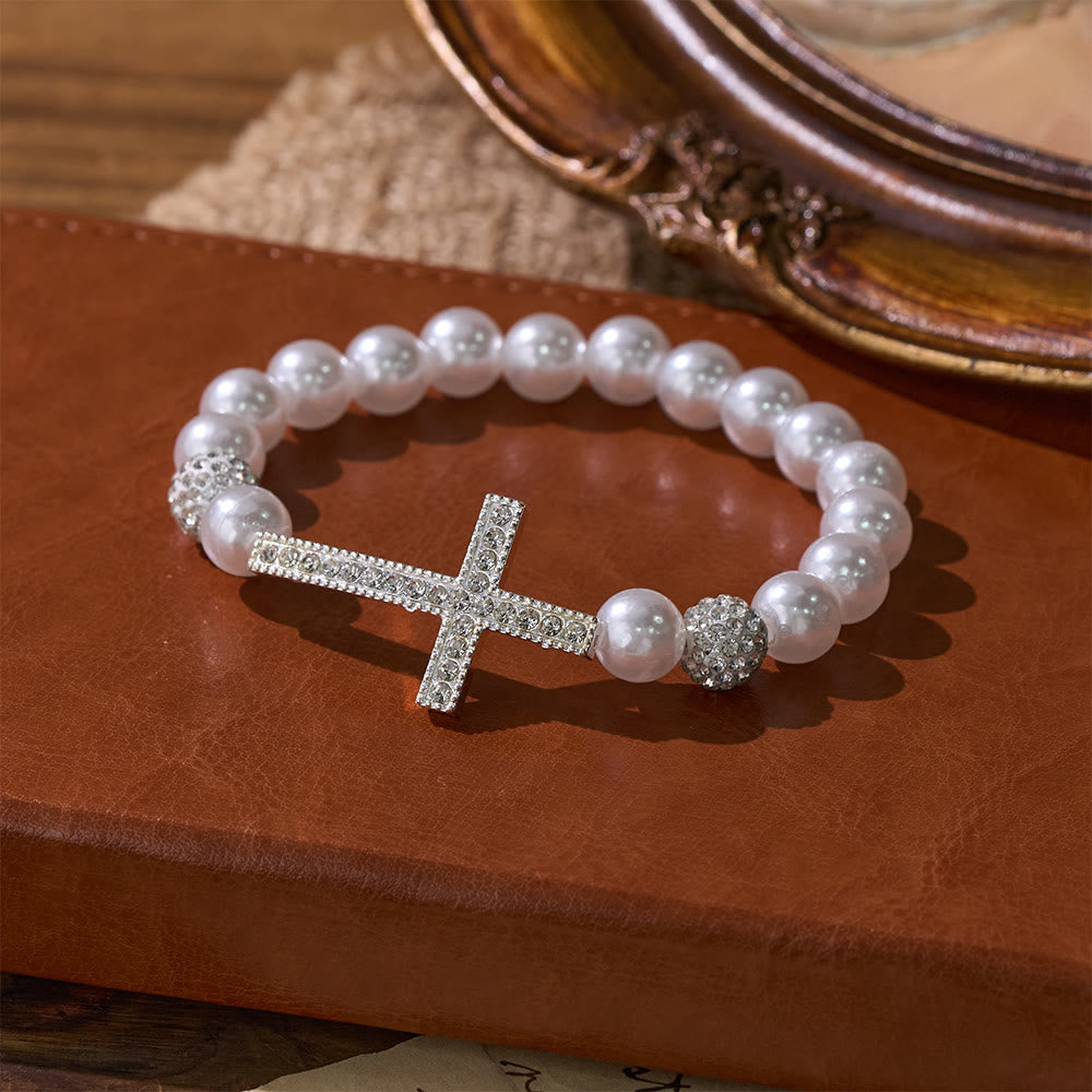 Conjunto de Pulseira Cruz de Contas Moderno Preto