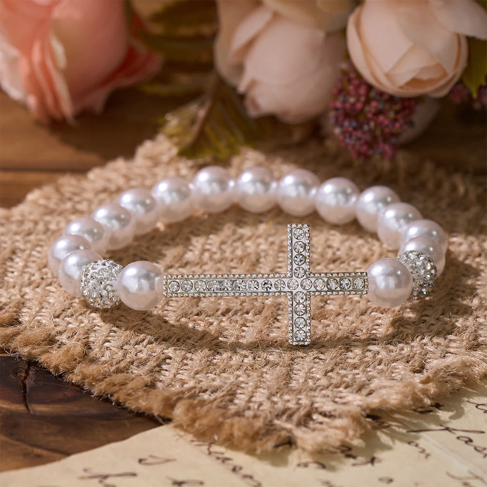Conjunto de Pulseira Cruz de Contas Moderno Preto