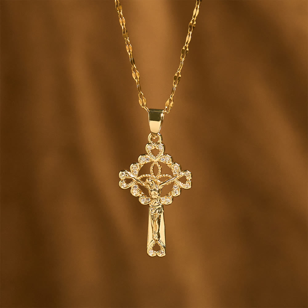 CZ-Encrusted Crucifix Key Pendant Necklace