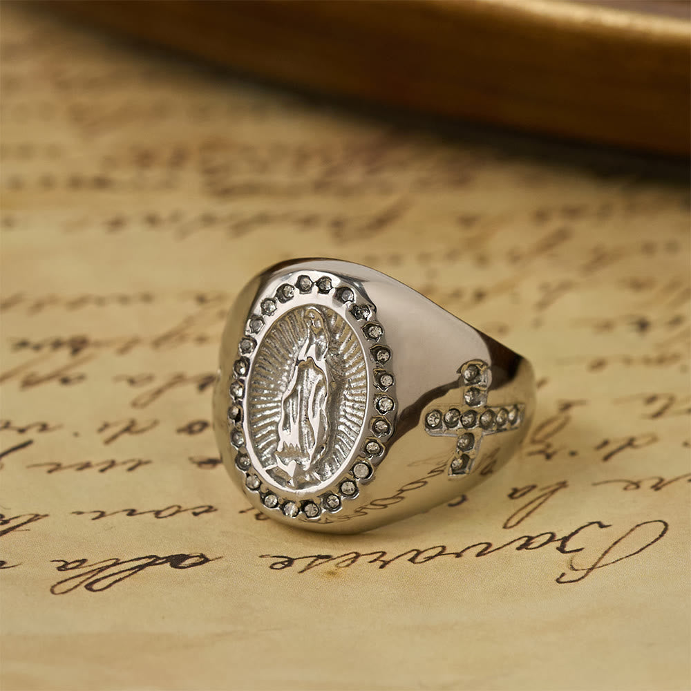 Bold Our Lady Cross Signet Ring