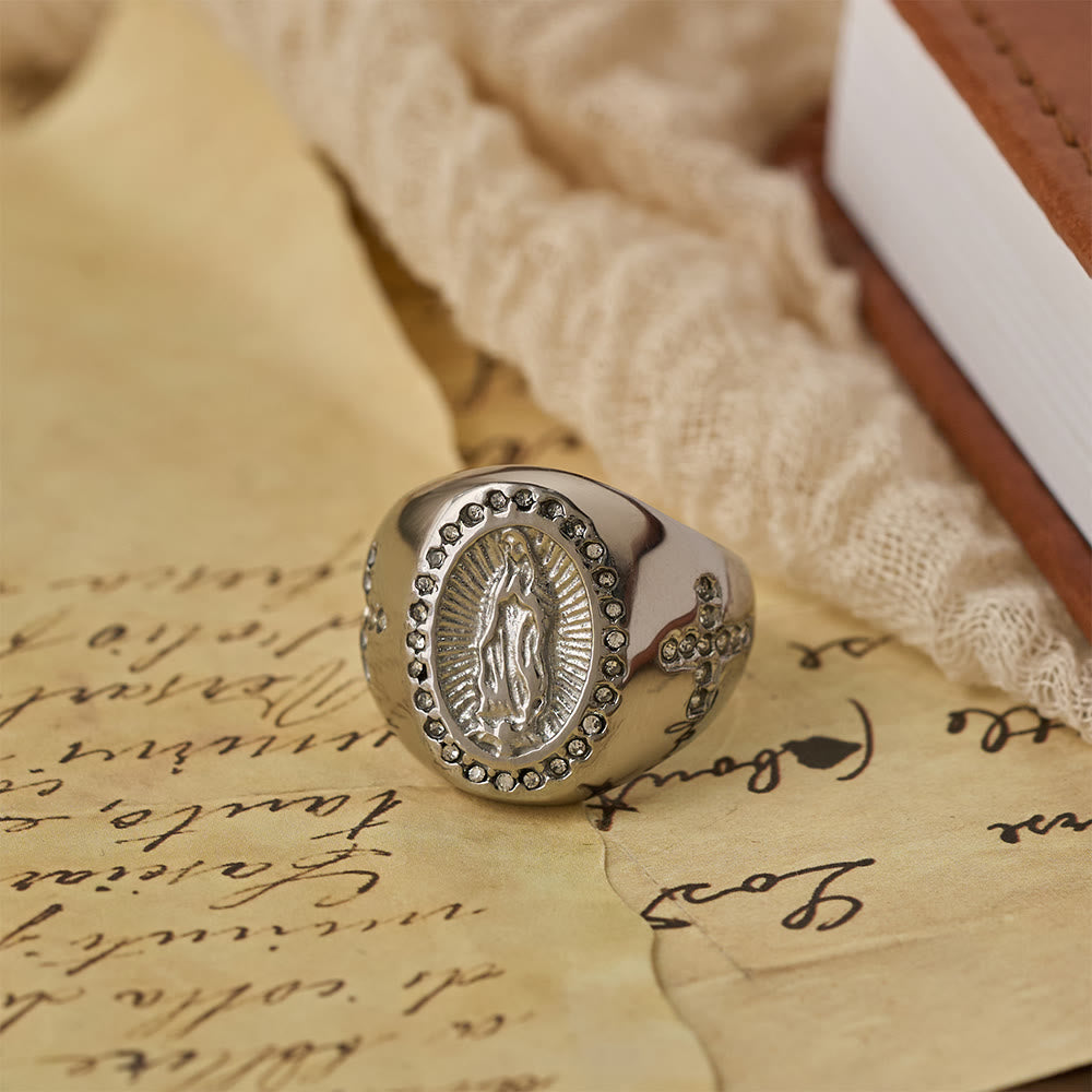Bold Our Lady Cross Signet Ring