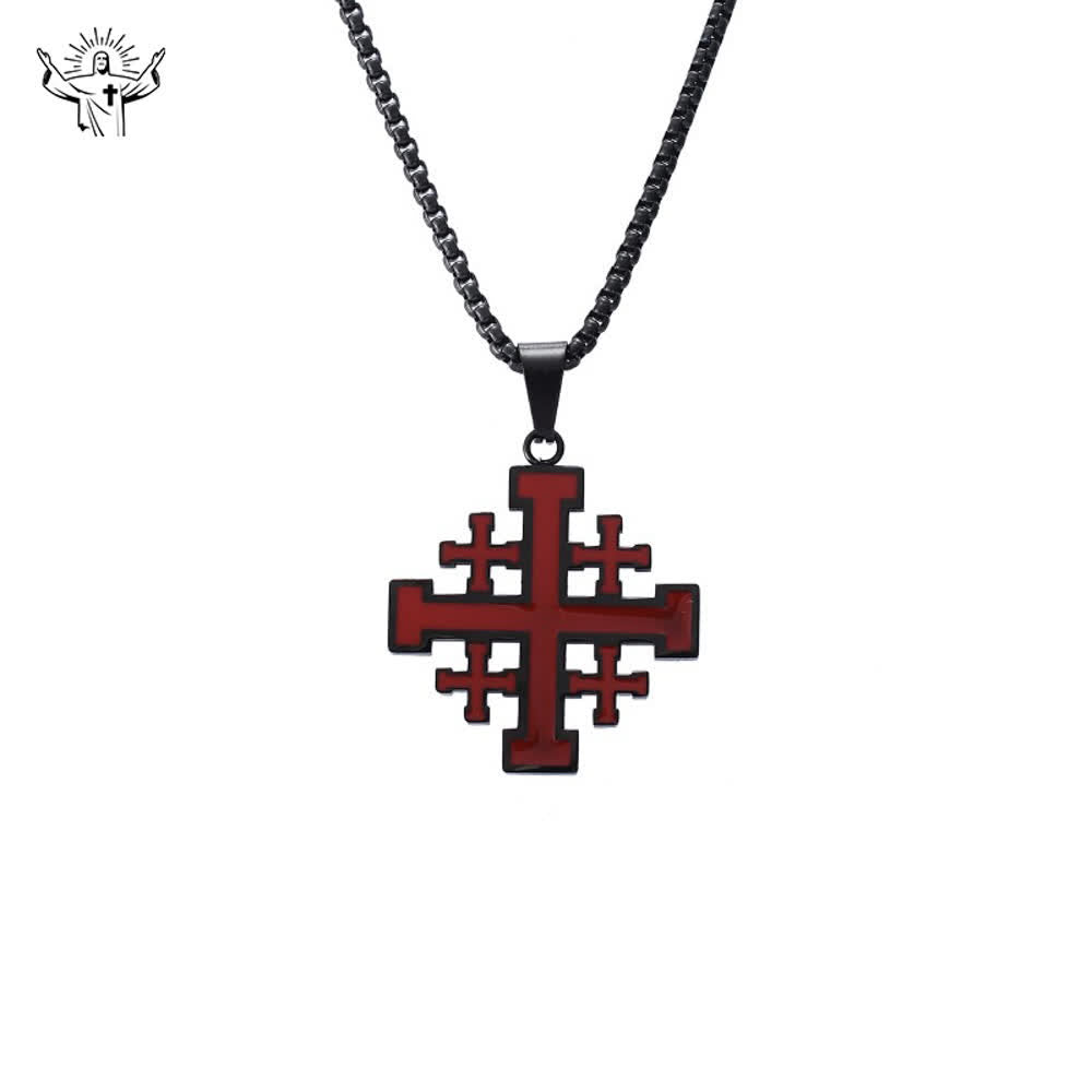 Colar Cruz de Jerusalém em aço titânio