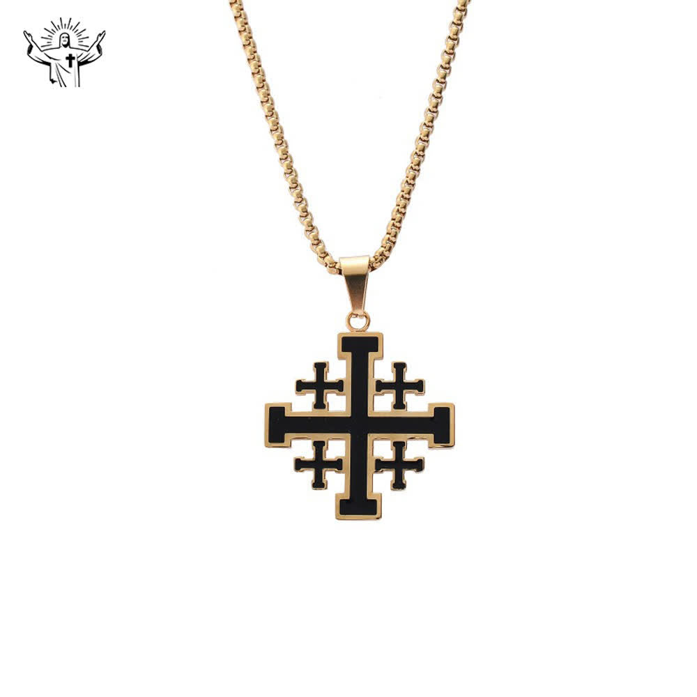 Colar Cruz de Jerusalém em aço titânio