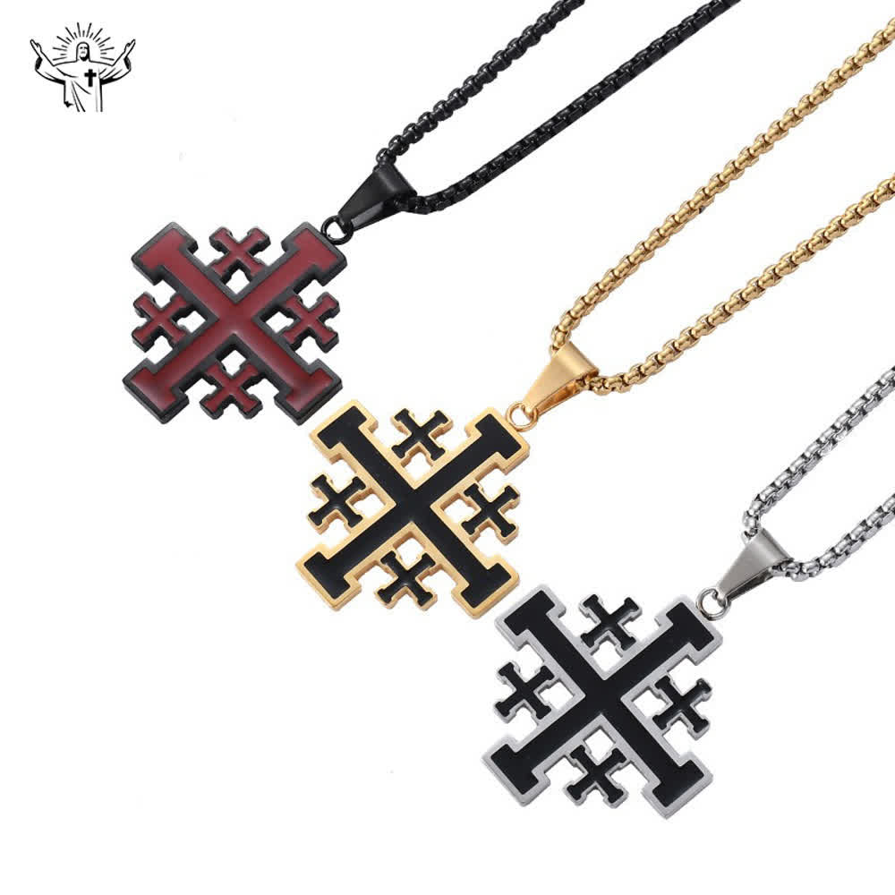 Colar Cruz de Jerusalém em aço titânio