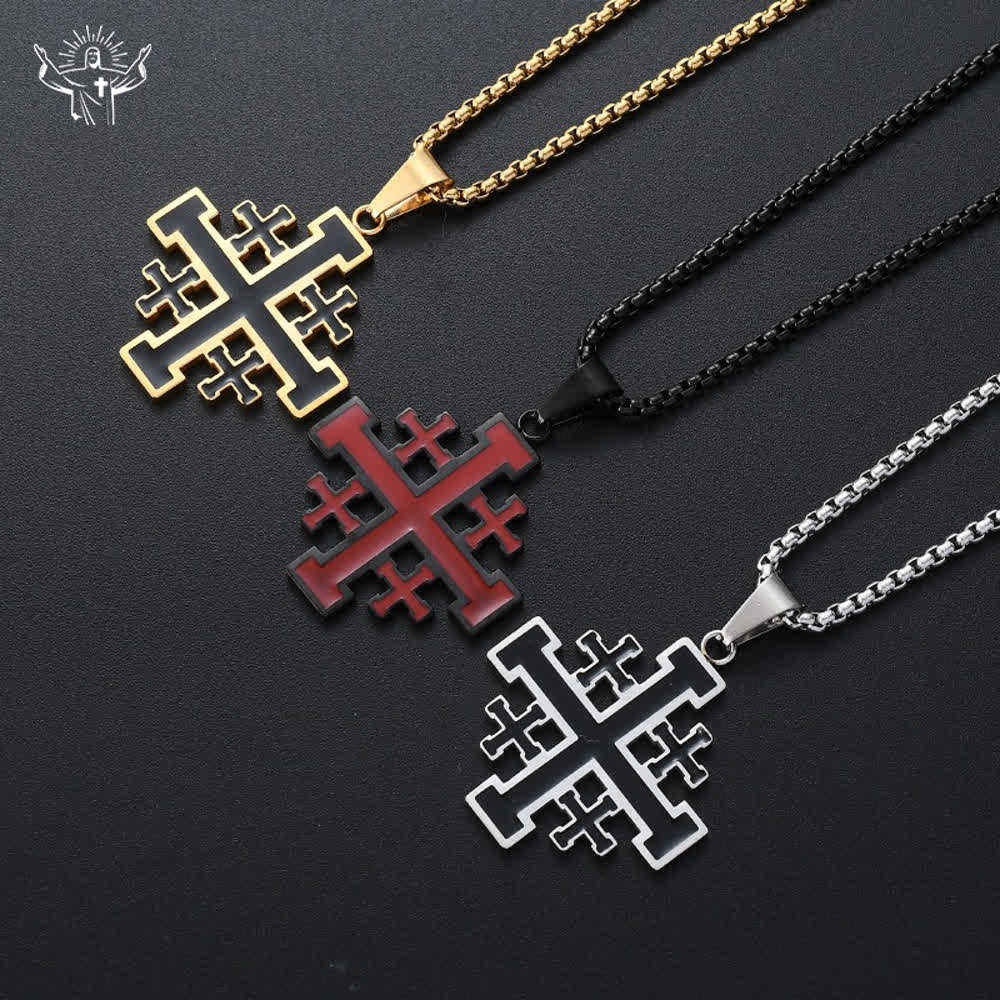 Colar Cruz de Jerusalém em aço titânio