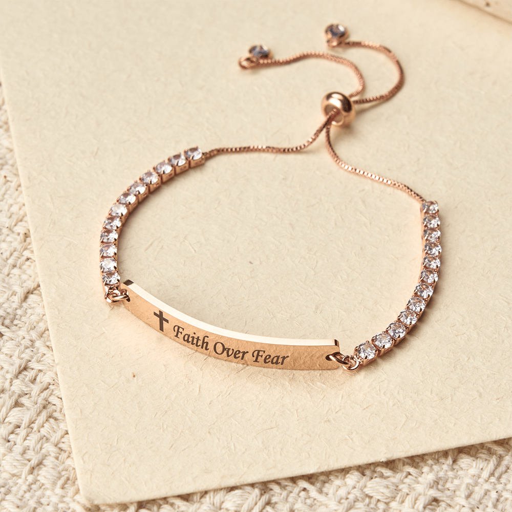Four-Color Metal with Engraved Faith Over Fear Bracelet