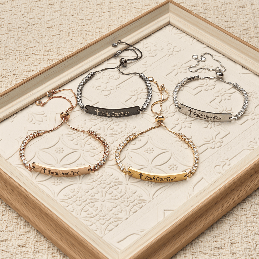 Four-Color Metal with Engraved Faith Over Fear Bracelet