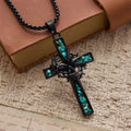Western Bohemian Crushed Turquoise Inlaid Thorn Cross Necklace