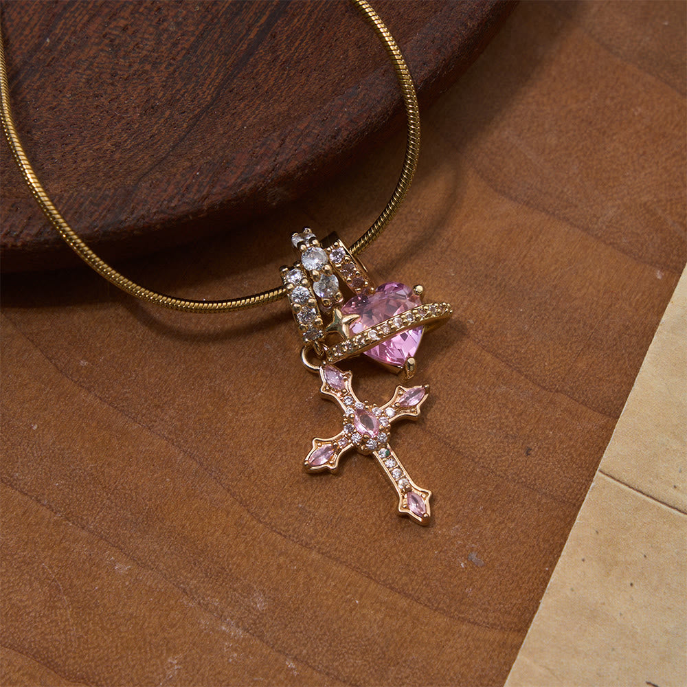 Whimsical Heart Planet & Jeweled Cross Necklace