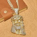 Iced‐Out Crown Thorns Jesus Head Pendant Cuban Chain