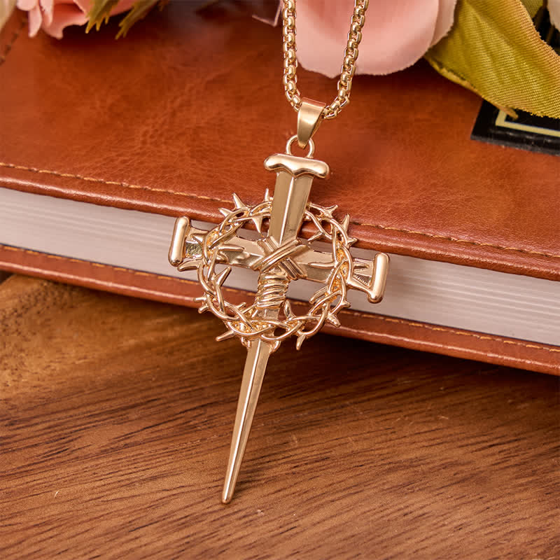 Sacred Crown of Thorns Nail Cross Alloy Necklace