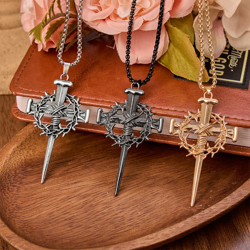 Sacred Crown of Thorns Nail Cross Alloy Necklace