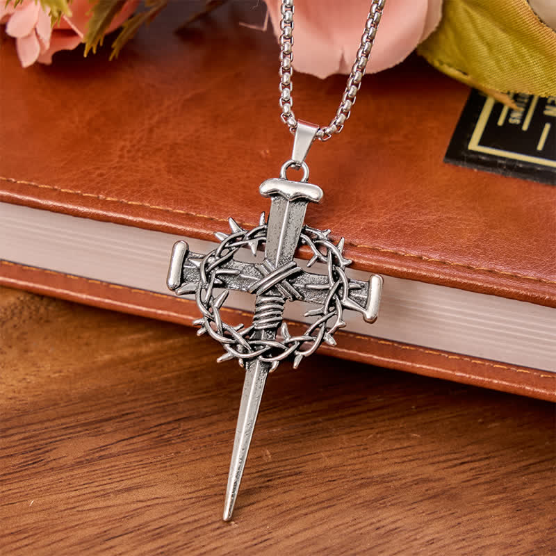 Sacred Crown of Thorns Nail Cross Alloy Necklace