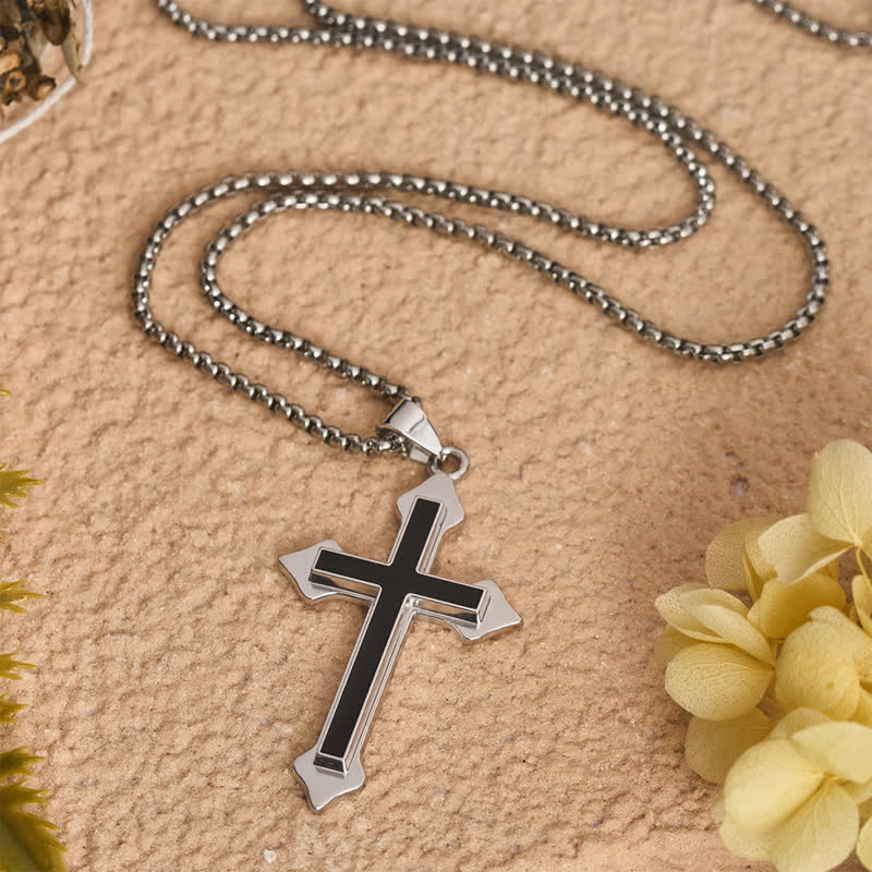 Colar Cruz em aço inoxidável com corrente box bicolor