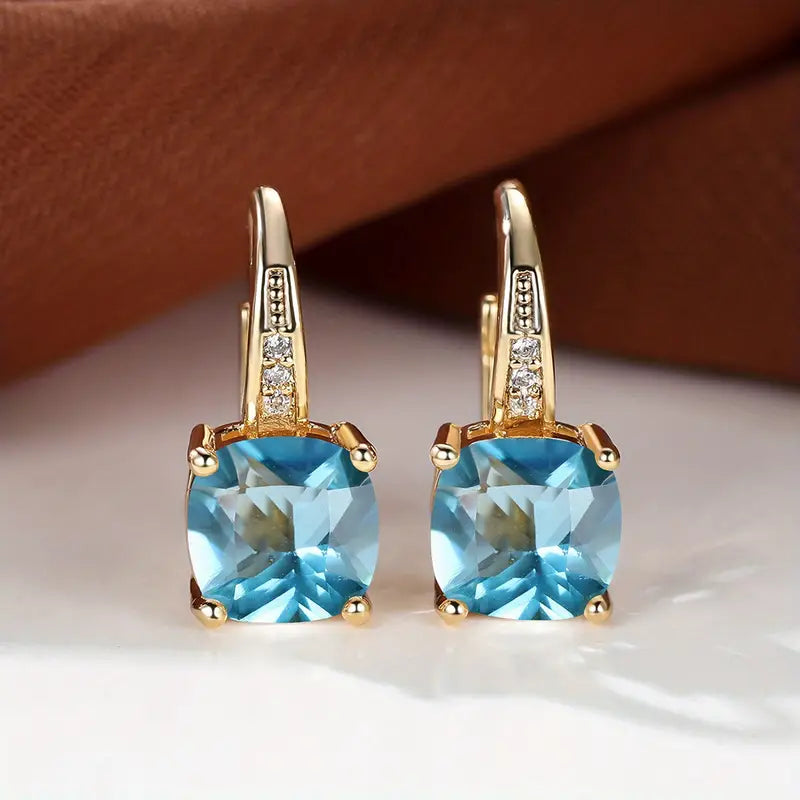 Camila Square Stone Hoop Earrings | Gold