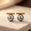 Bettina Gray Pearl Bar Stud Earrings | Gold