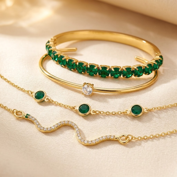 Amália Green Stone Bracelet Set | Gold