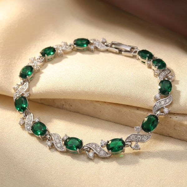 Pulseira Henriqueta Elos Pedras Verdes | Prateado