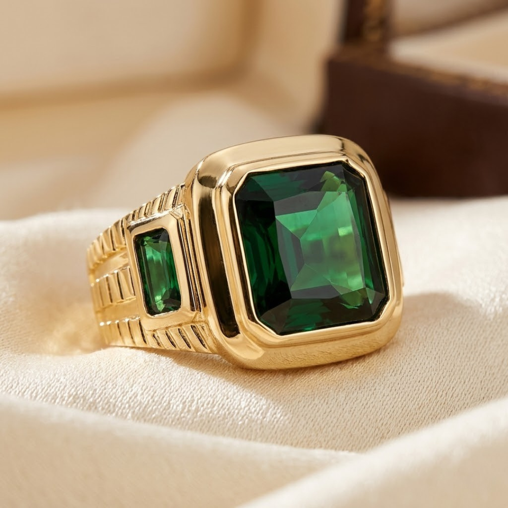 Anel Vanda Chevalier Pedra Verde | Dourado