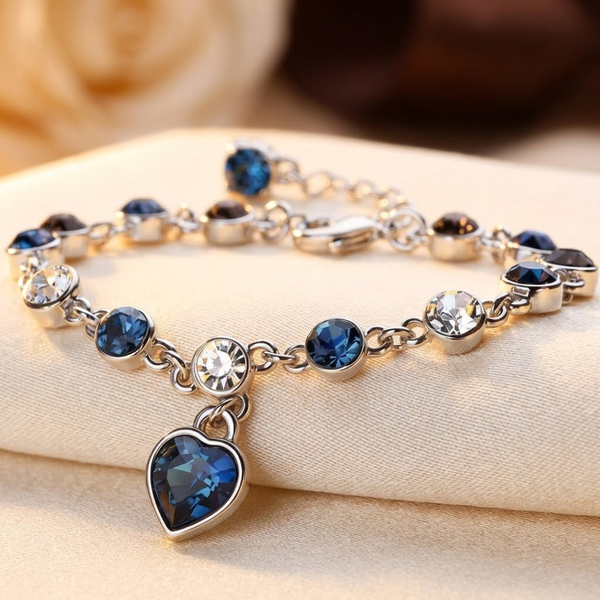 Alícia Blue Stone Heart Charm Bracelet | Silver