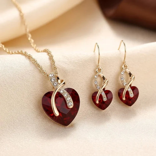 Anabela Red Stone Twisted Heart Jewelry Set | Gold