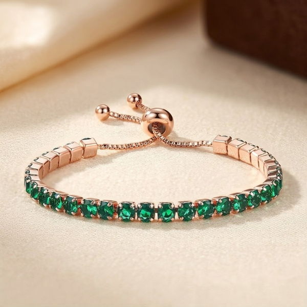 Cora Green Stone Adjustable Tennis Bracelet | Rosé