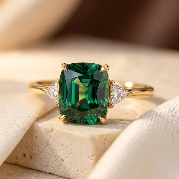 Anel Alessa Solitário Pedra Verde | Dourado