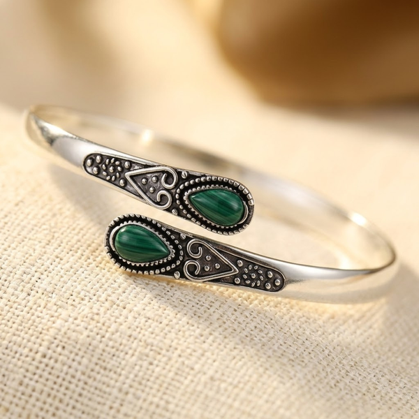 Bracelete Eloísa Vintage Pedra Verde | Prateado