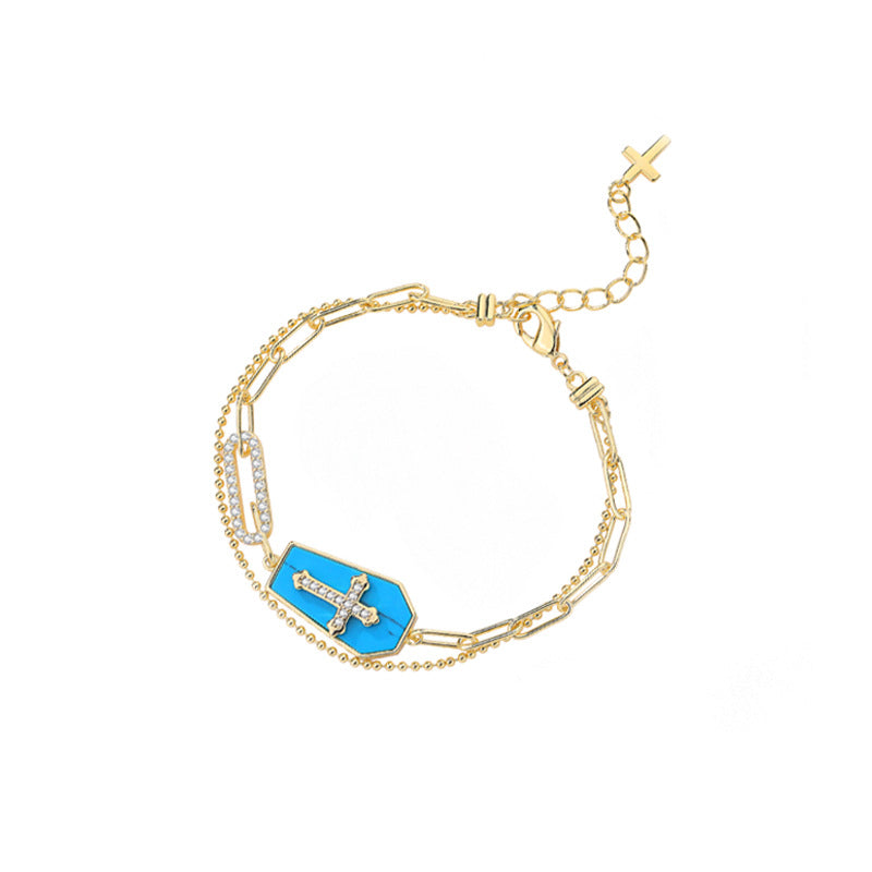 Pulseira Cruz com Escudo de Turquesa Amparo