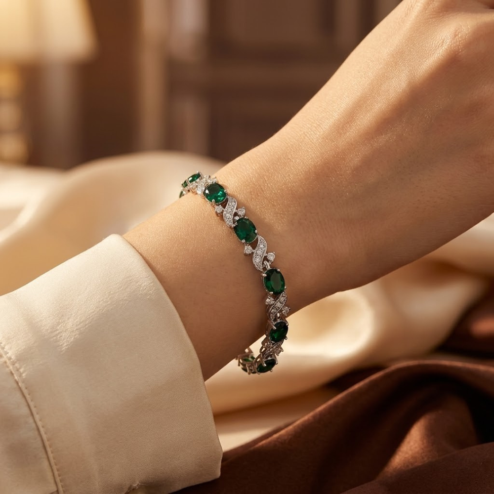 Henriqueta Green Stone Link Bracelet | Silver