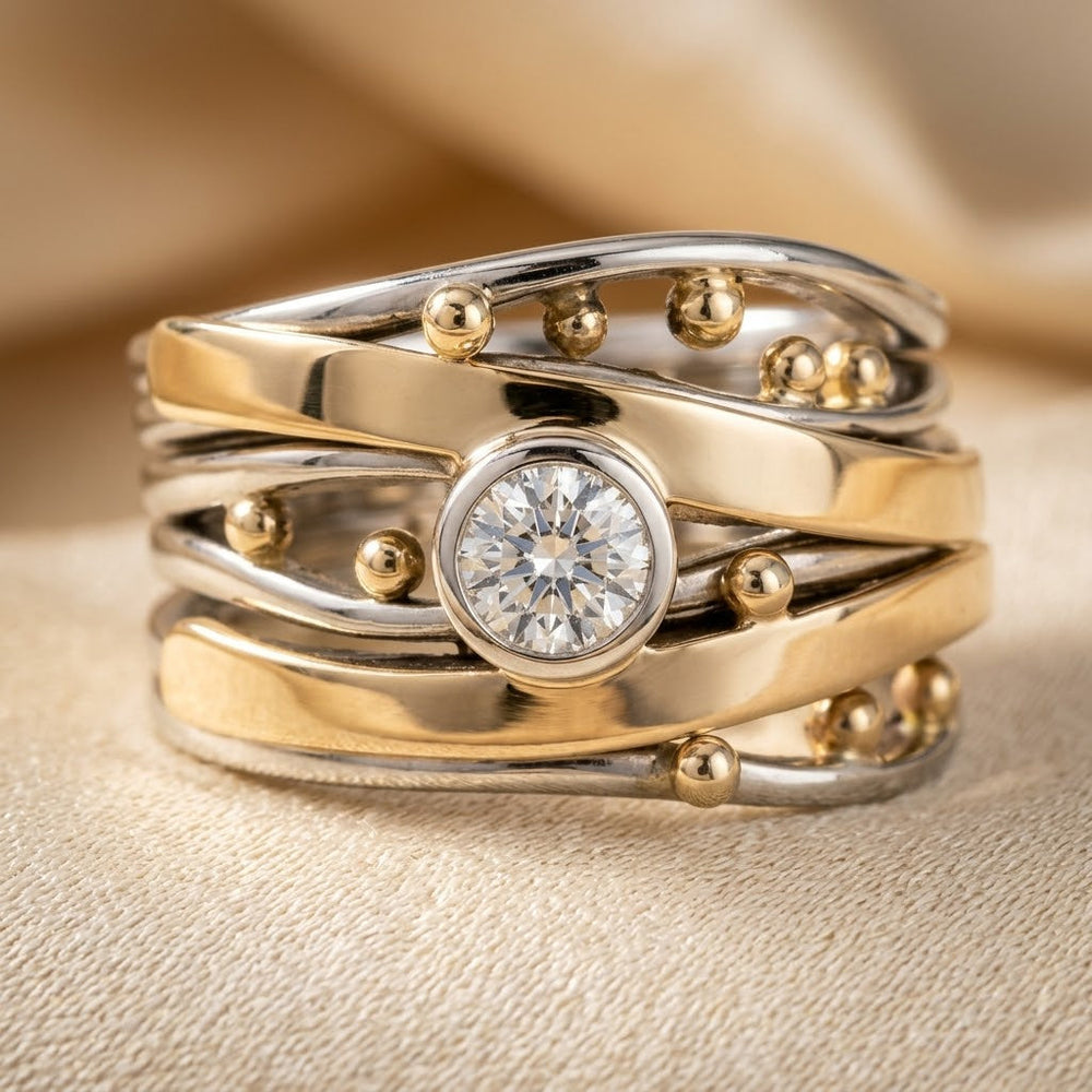 Eva Two-Tone Bezel Wrap Ring | Gold & Silver