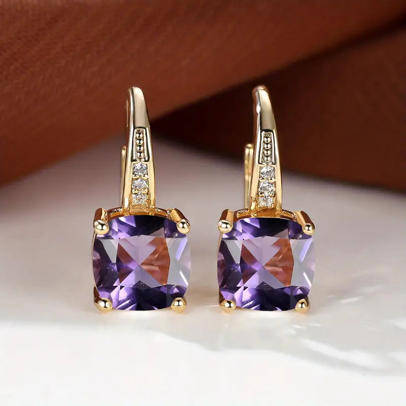 Camila Square Stone Hoop Earrings | Gold