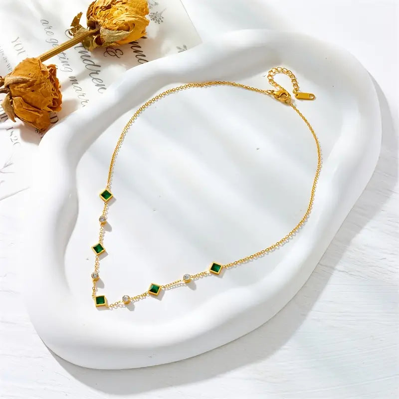 Lídia Green Square Station Necklace | Gold