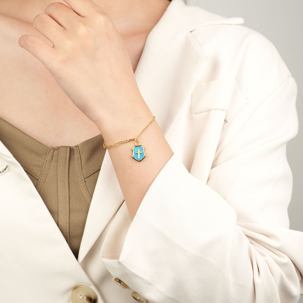 Pulseira Cruz com Escudo de Turquesa Bondade