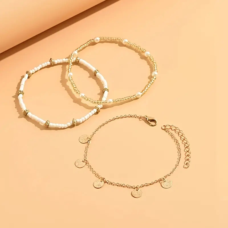 Conjunto de Tornozeleiras Joana com Contas | Dourado