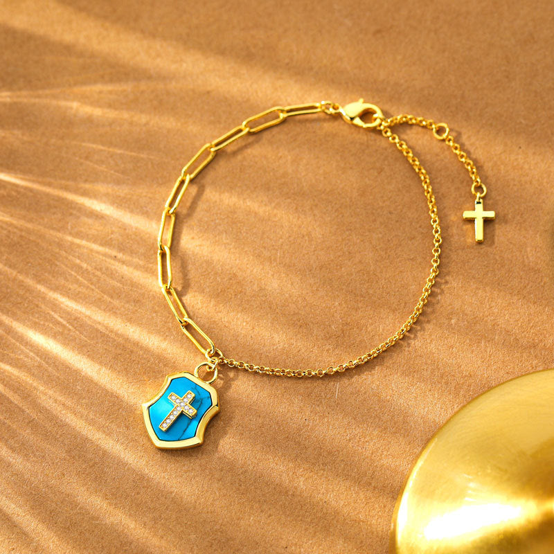 Pulseira Cruz com Escudo de Turquesa Bondade