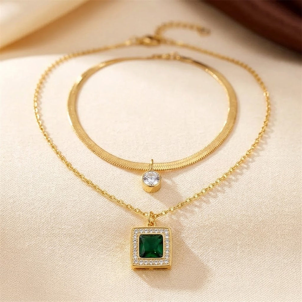 Marisa Green Stone Layered Necklace | Gold