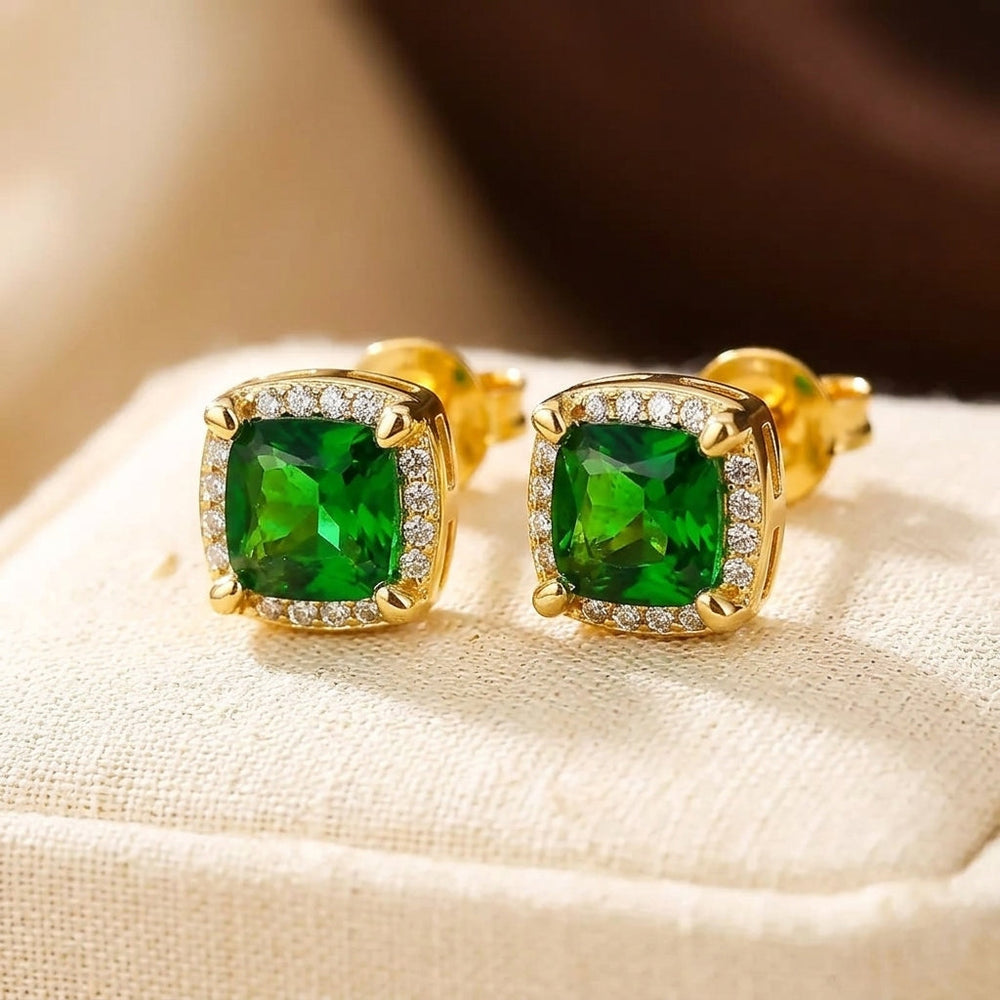 Brincos Araci Halo Pedra Verde | Dourado