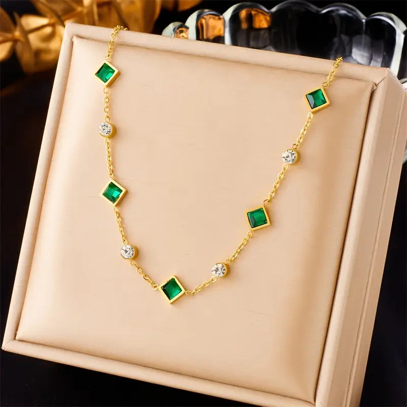 Lídia Green Square Station Necklace | Gold
