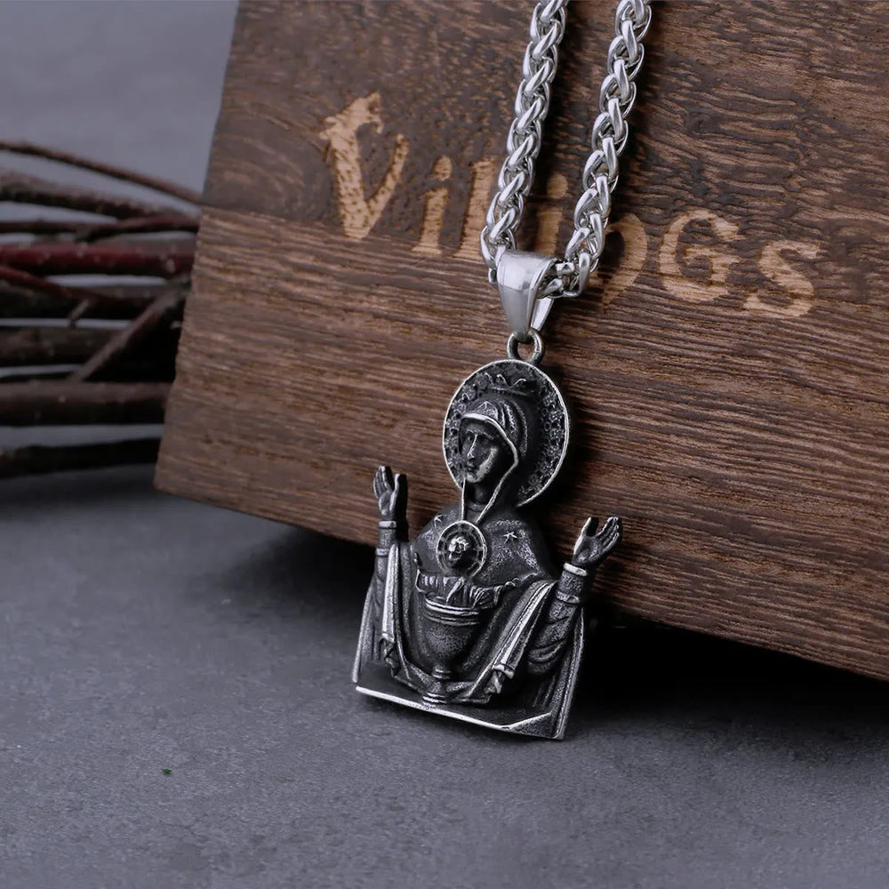 Colar Nossa Senhora com Medalha em Aço Inoxidável Vintage