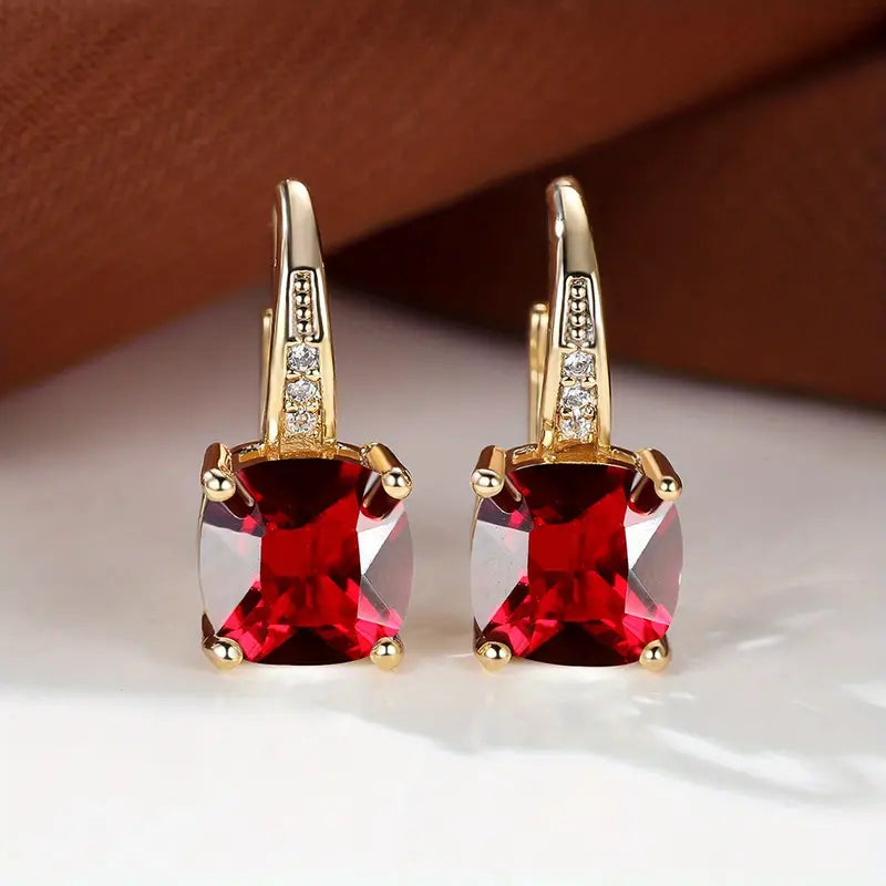 Camila Square Stone Hoop Earrings | Gold