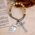Mary Joseph with Baby Jesus Medal & Holy Trinity Cross Olive Wood Pocket