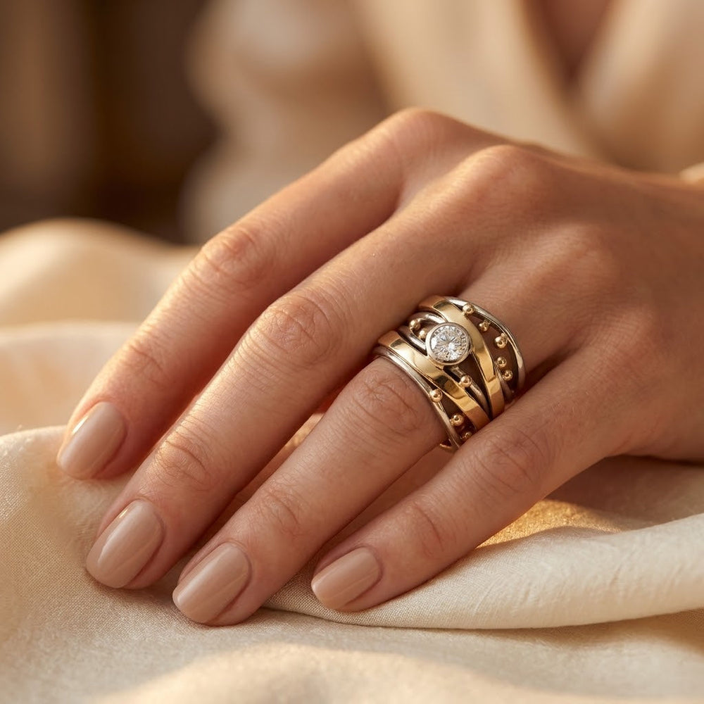 Eva Two-Tone Bezel Wrap Ring | Gold & Silver