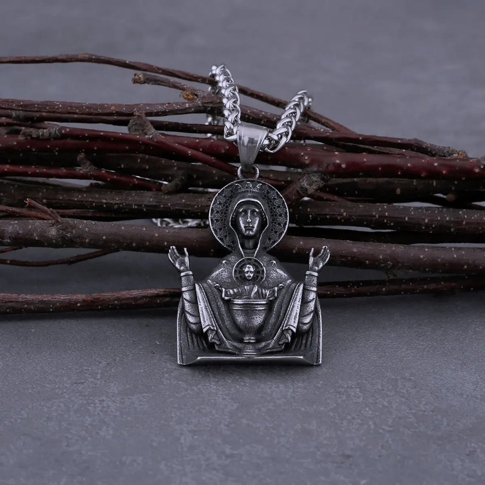 Colar Nossa Senhora com Medalha em Aço Inoxidável Vintage