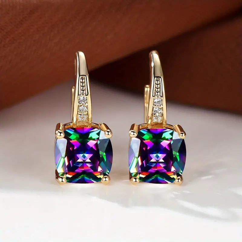 Camila Square Stone Hoop Earrings | Gold