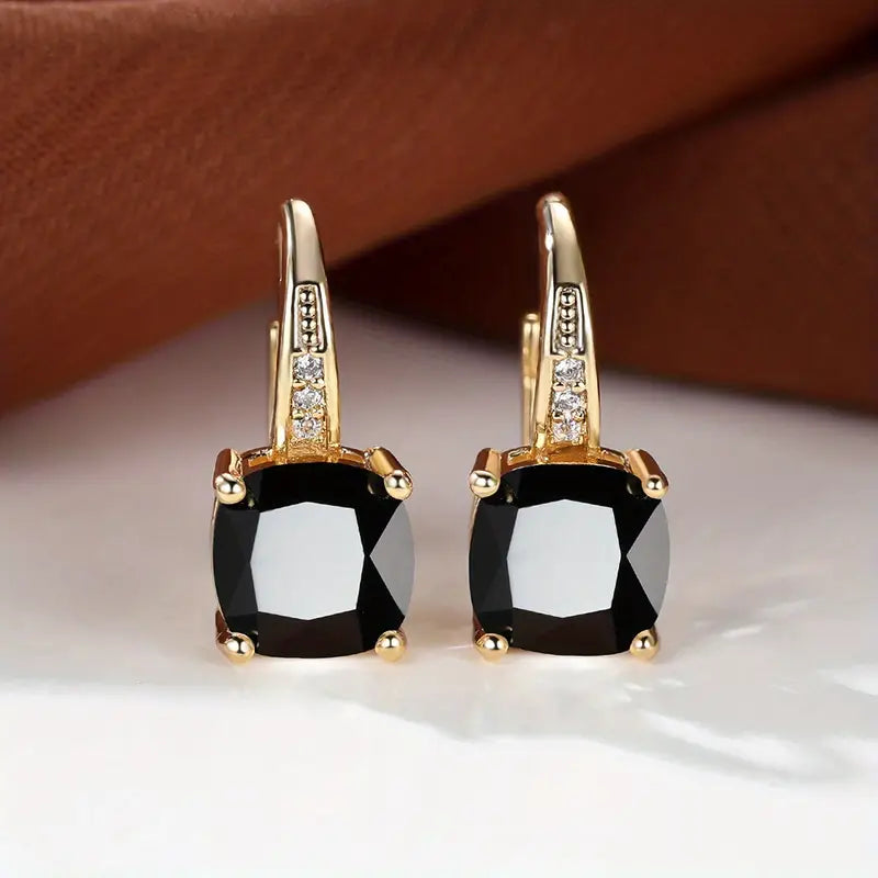 Camila Square Stone Hoop Earrings | Gold