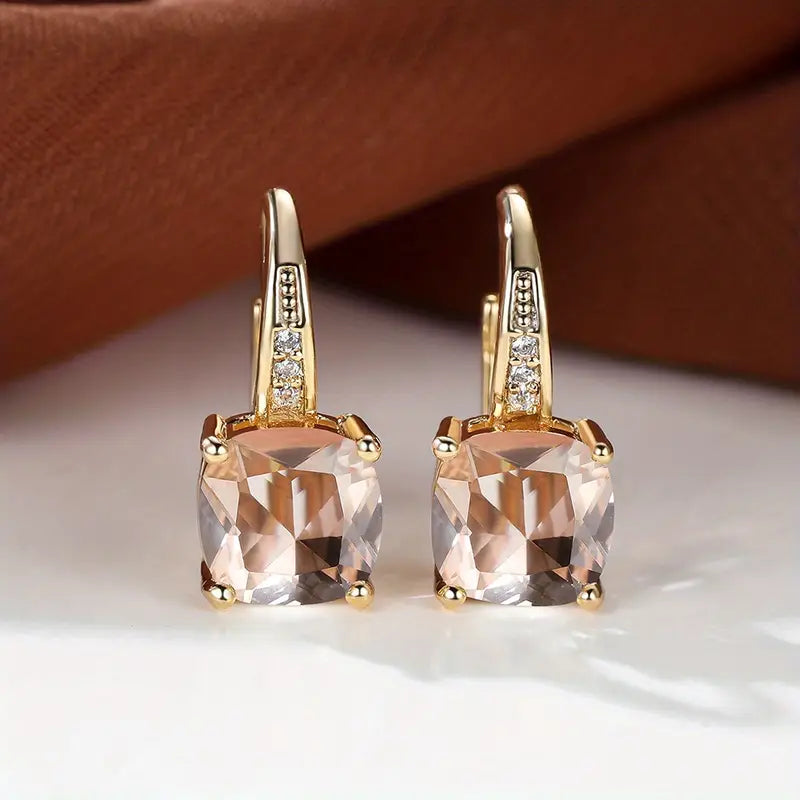 Camila Square Stone Hoop Earrings | Gold