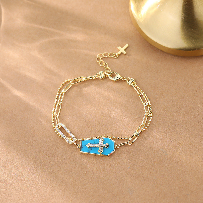 Pulseira Cruz com Escudo de Turquesa Amparo